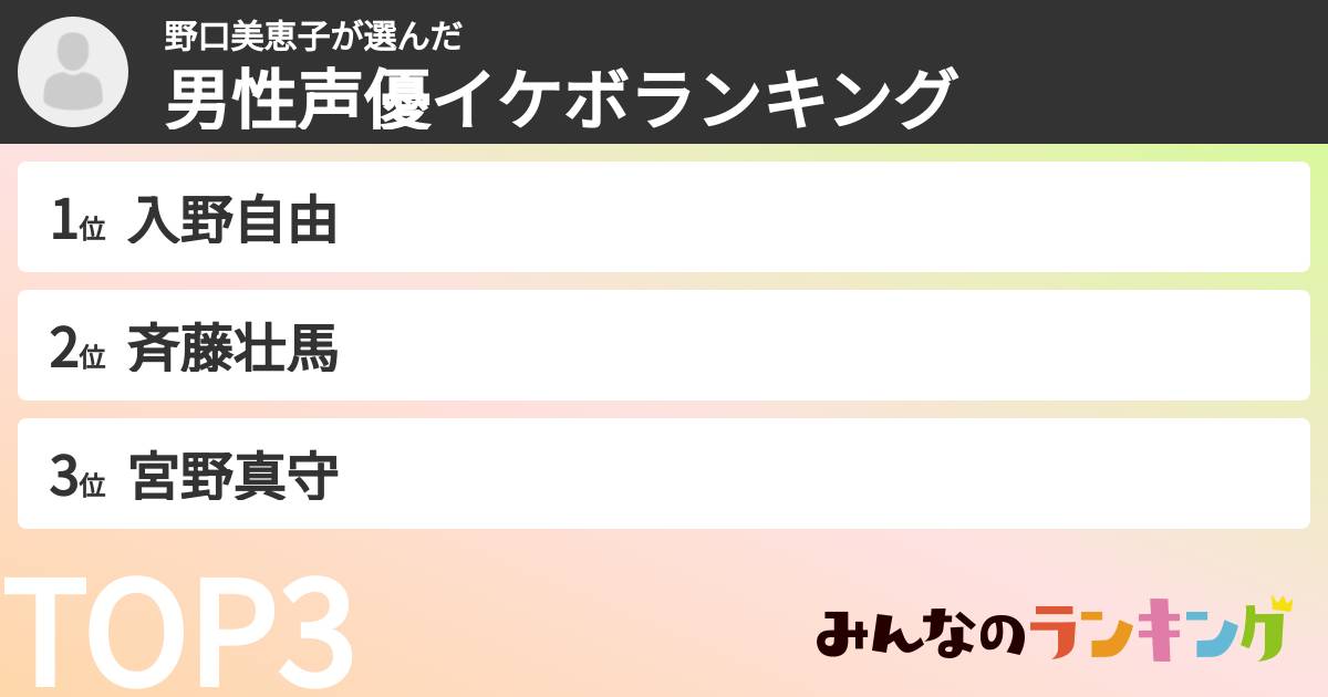 野口美恵子さんの「男性声優イケボランキング」
