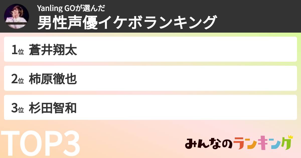 Yanling GOさんの「男性声優イケボランキング」