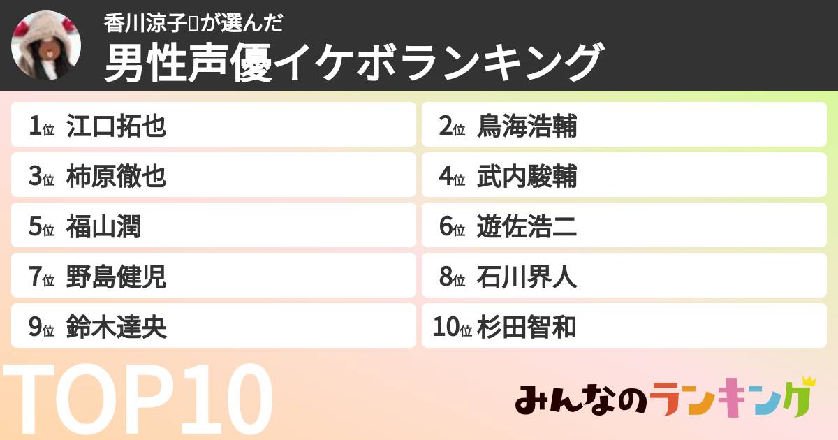 香川涼子❄️さんの「男性声優イケボランキング」