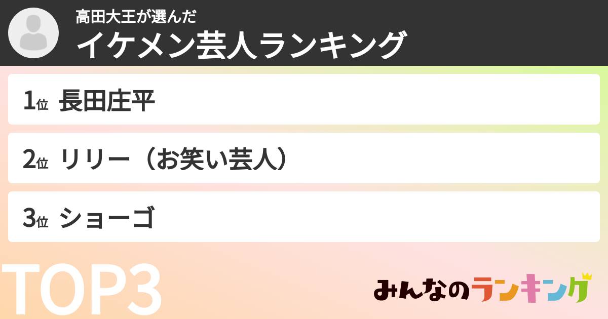 高田大王さんの「イケメン芸人ランキング」