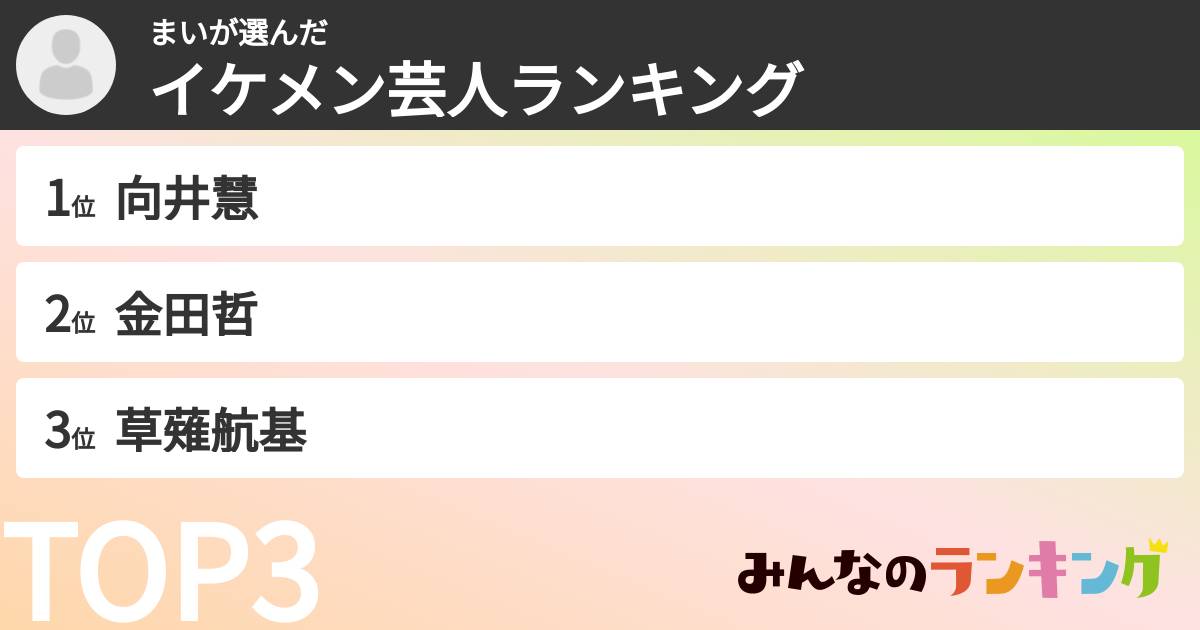 まいさんの「イケメン芸人ランキング」