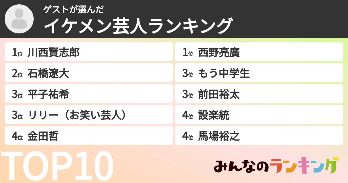 ゲストさんの「イケメン芸人ランキング」