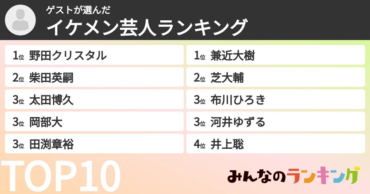 ゲストさんの「イケメン芸人ランキング」
