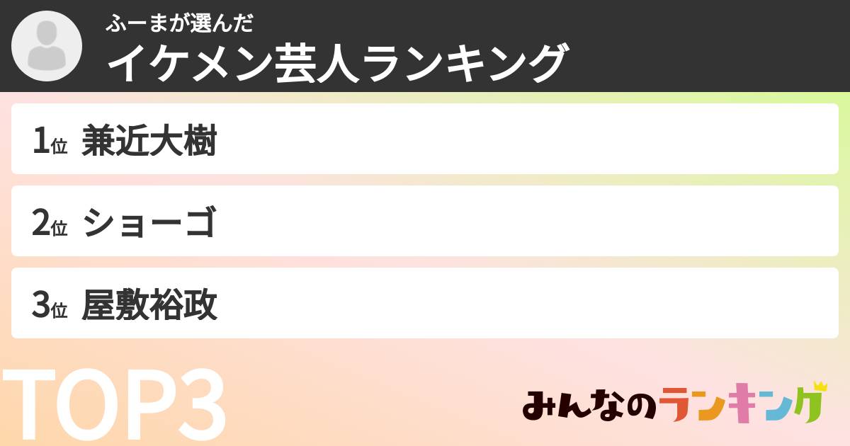 ふーまさんの「イケメン芸人ランキング」