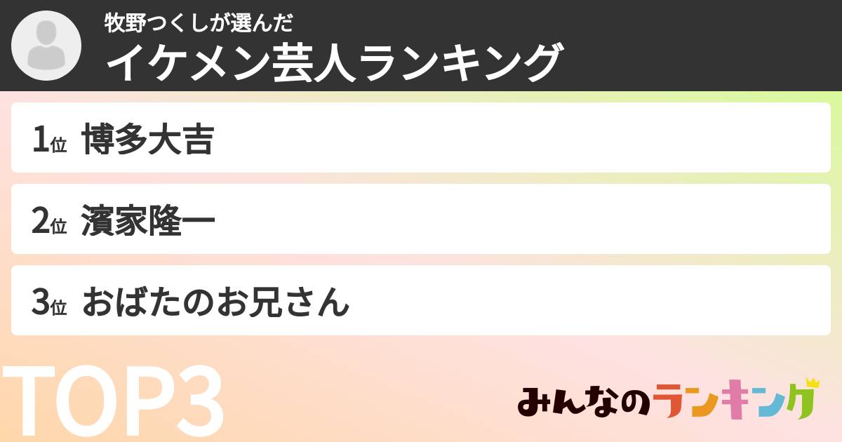 牧野つくしさんの「イケメン芸人ランキング」