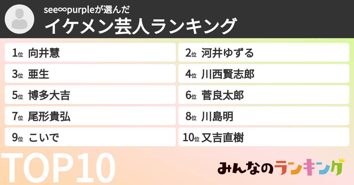see∞purpleさんの「イケメン芸人ランキング」