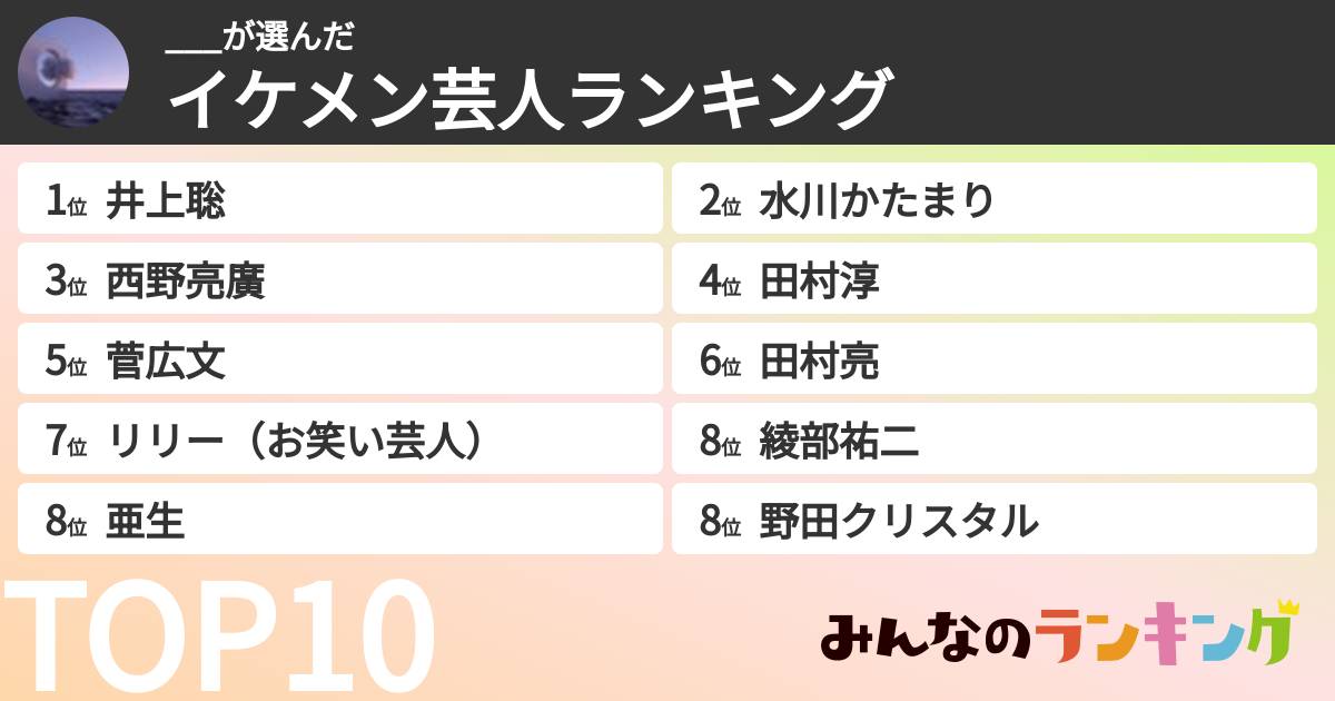 ___さんの「イケメン芸人ランキング」