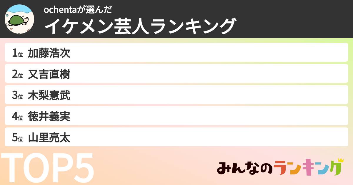ochentaさんの「イケメン芸人ランキング」