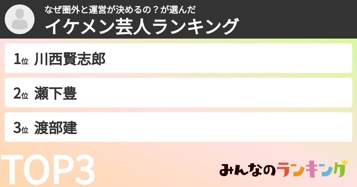なぜ圏外と運営が決めるの?さんの「イケメン芸人ランキング」
