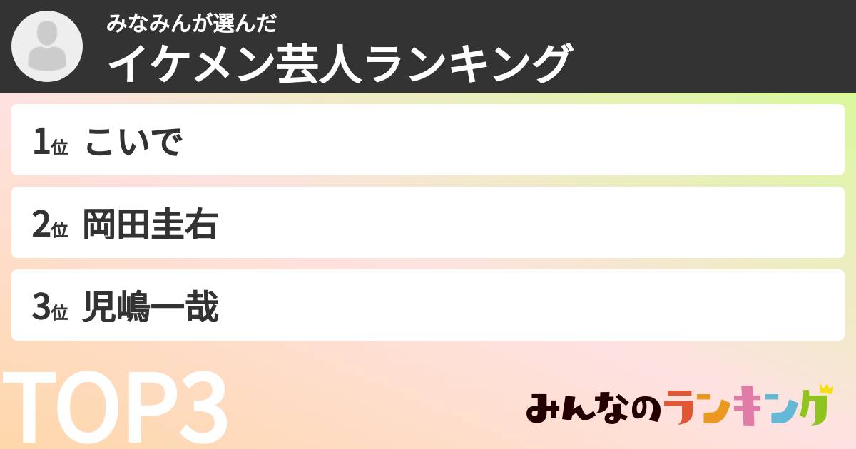 みなみんさんの「イケメン芸人ランキング」