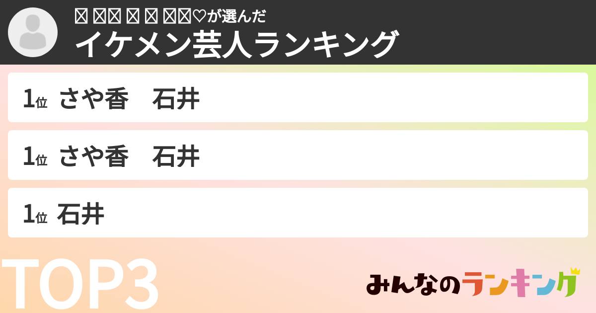 ᐡ ̳ᴗ ̫ ᴗ ̳ᐡ♡さんの「イケメン芸人ランキング」