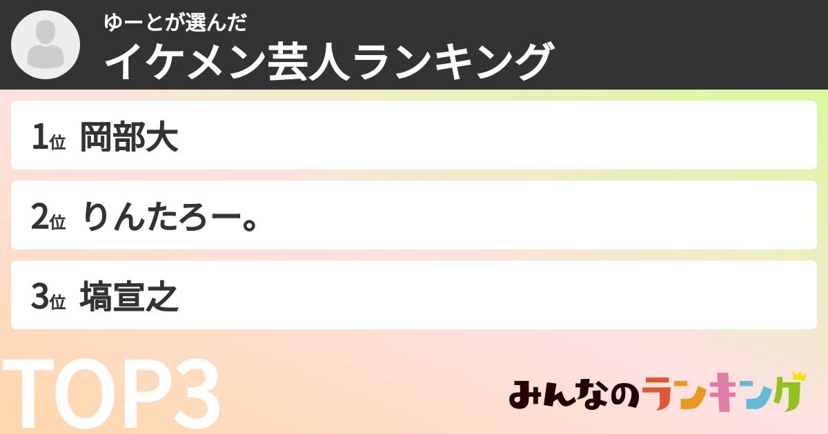 ゆーとさんの「イケメン芸人ランキング」