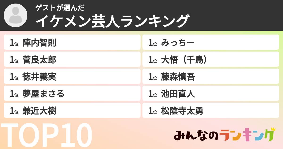 ゲストさんの「イケメン芸人ランキング」