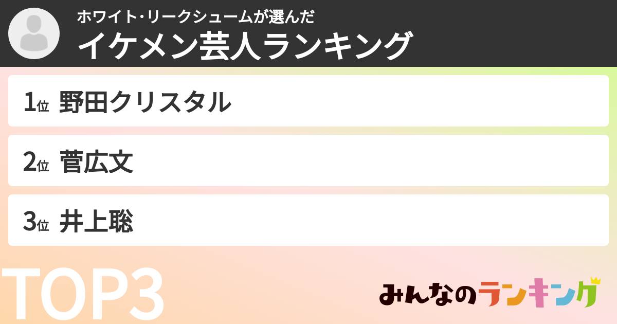 ホワイト・リークシュームさんの「イケメン芸人ランキング」