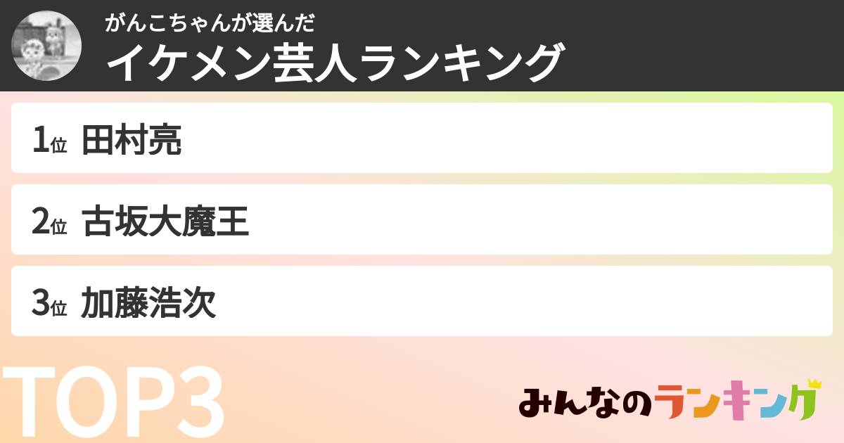 がんこちゃんさんの「イケメン芸人ランキング」