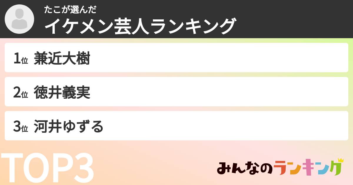 たこさんの「イケメン芸人ランキング」