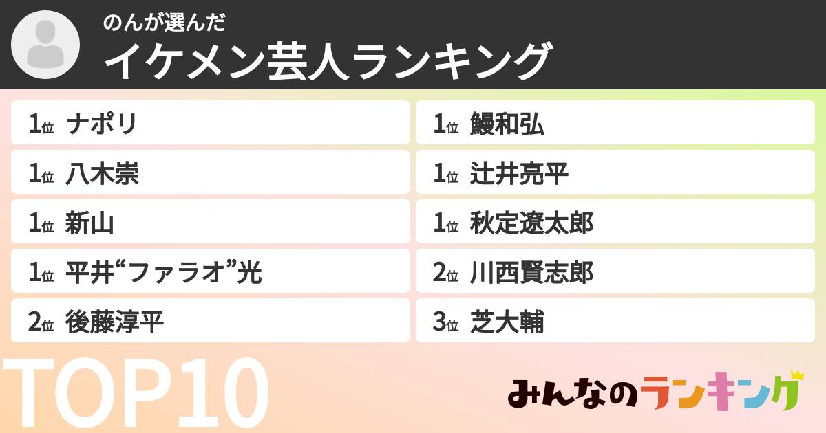 のんさんの「イケメン芸人ランキング」