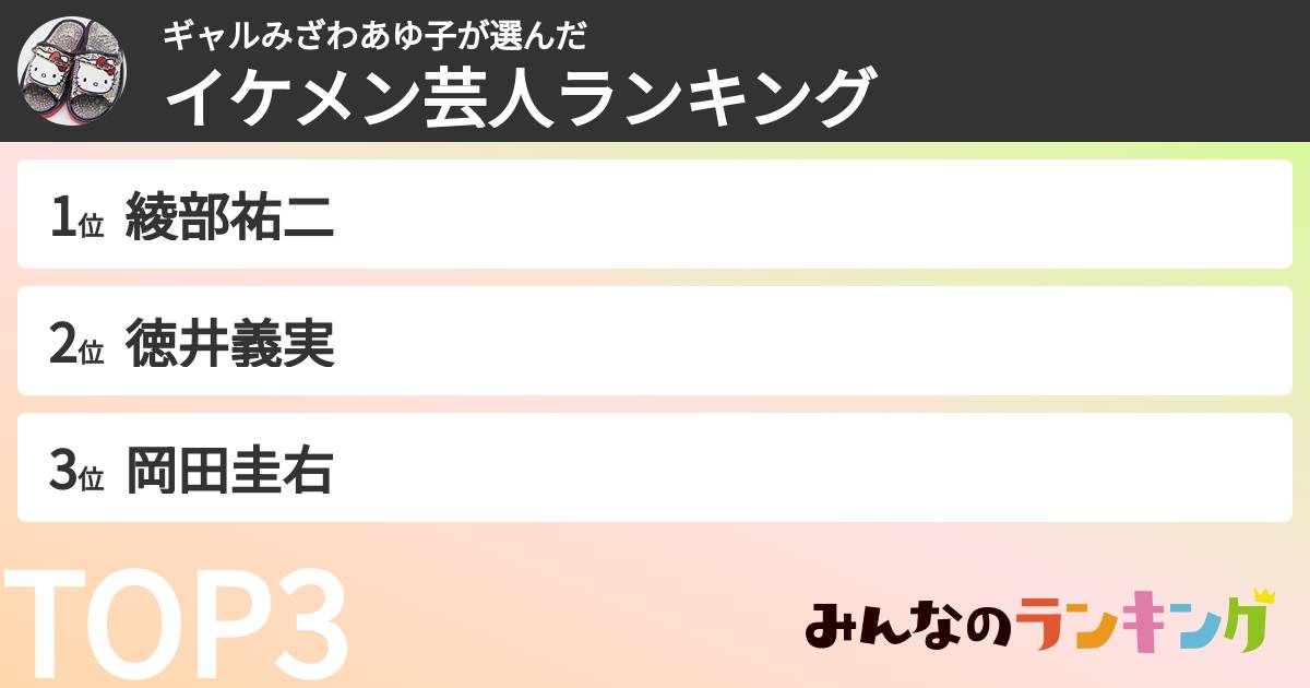 ギャルみざわあゆ子さんの「イケメン芸人ランキング」