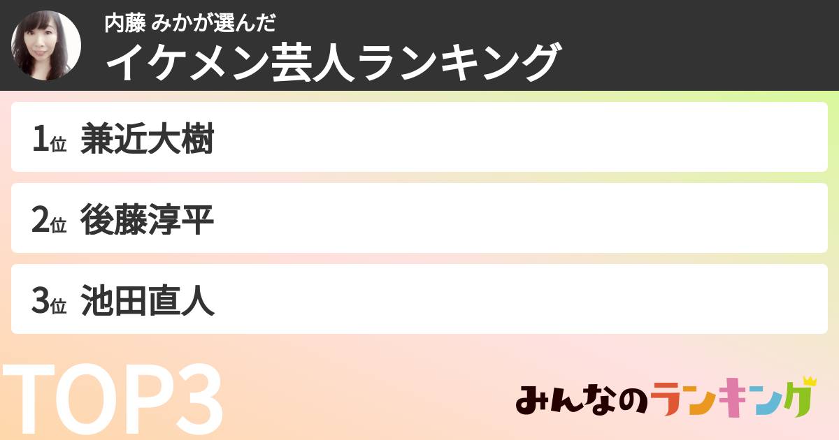 内藤 みかさんの「イケメン芸人ランキング」