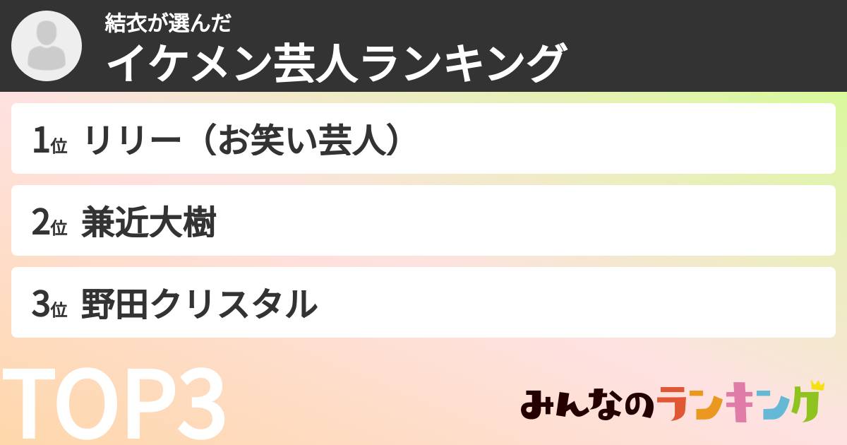 結衣さんの「イケメン芸人ランキング」