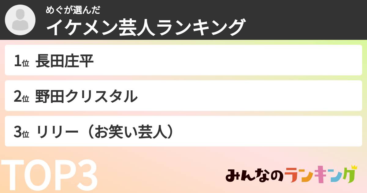 めぐさんの「イケメン芸人ランキング」