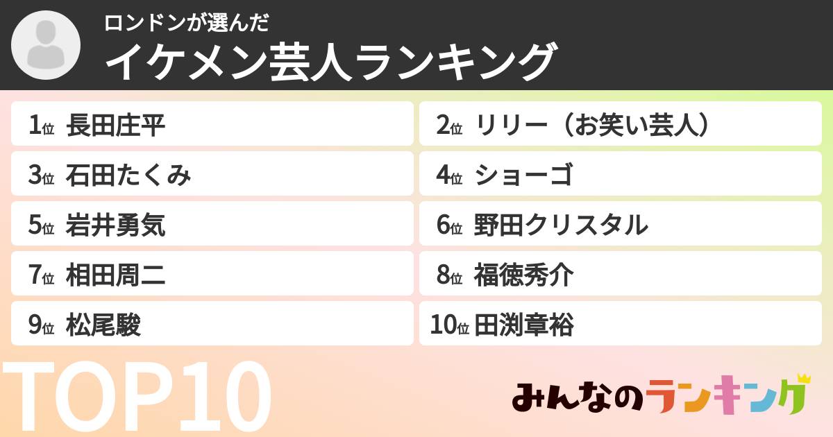 ロンドンさんの「イケメン芸人ランキング」