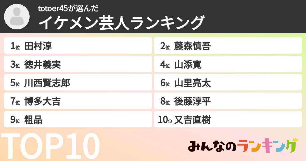 totoer45さんの「イケメン芸人ランキング」