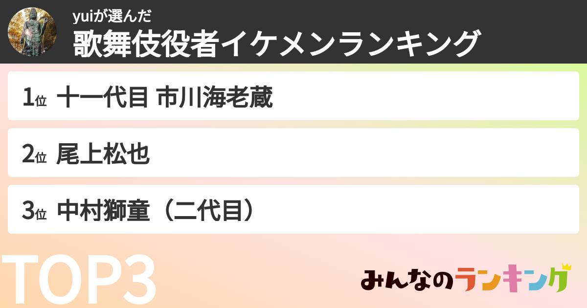 yuiさんの「歌舞伎役者イケメンランキング」