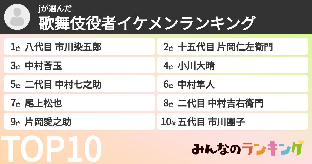 jさんの「歌舞伎役者イケメンランキング」