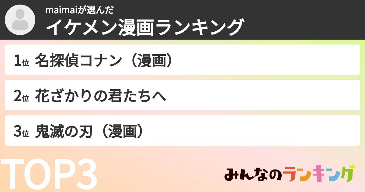 maimaiさんの「イケメン漫画ランキング」