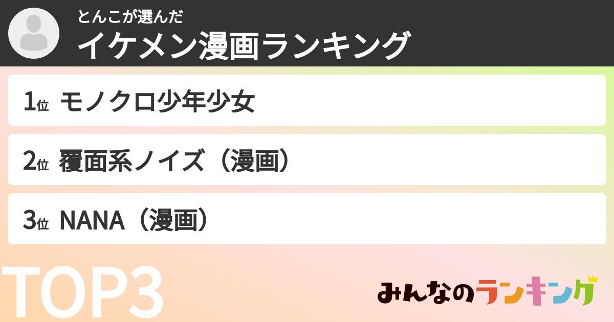とんこさんの「イケメン漫画ランキング」