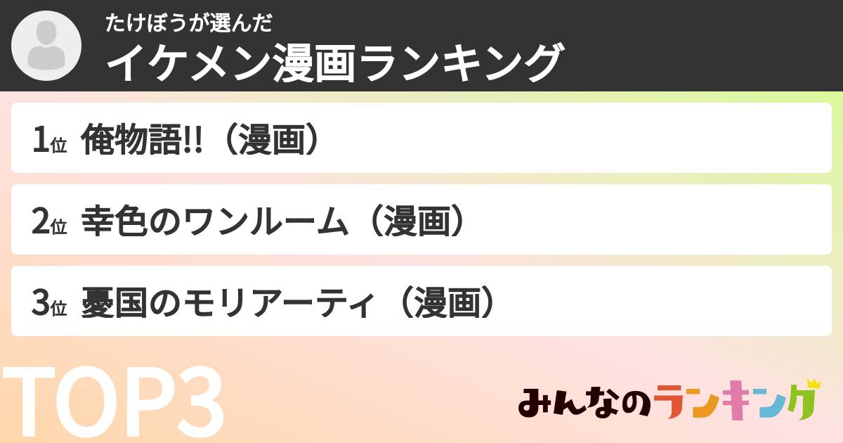 たけぼうさんの「イケメン漫画ランキング」