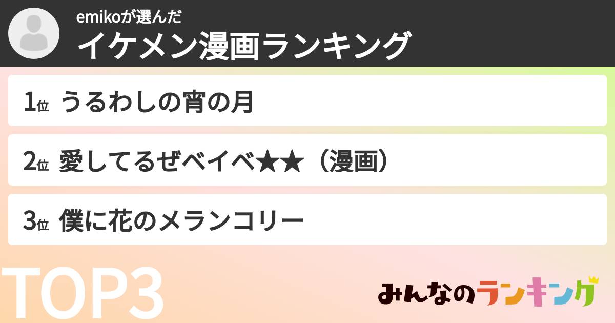 emikoさんの「イケメン漫画ランキング」