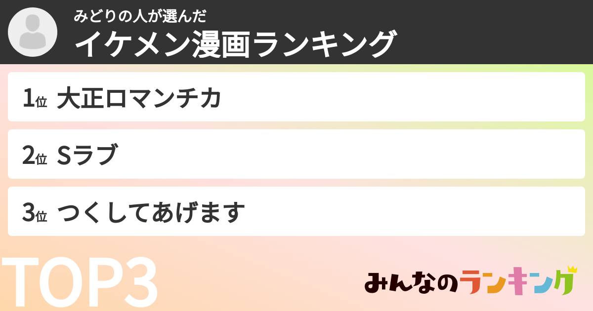 みどりの人さんの「イケメン漫画ランキング」