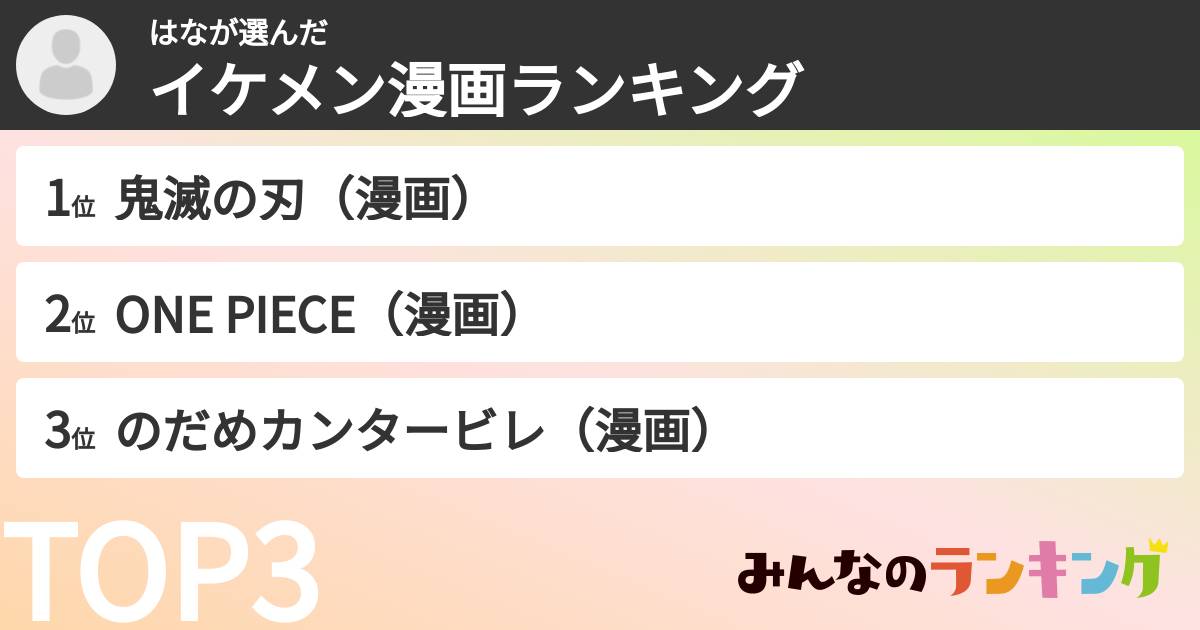 はなさんの「イケメン漫画ランキング」
