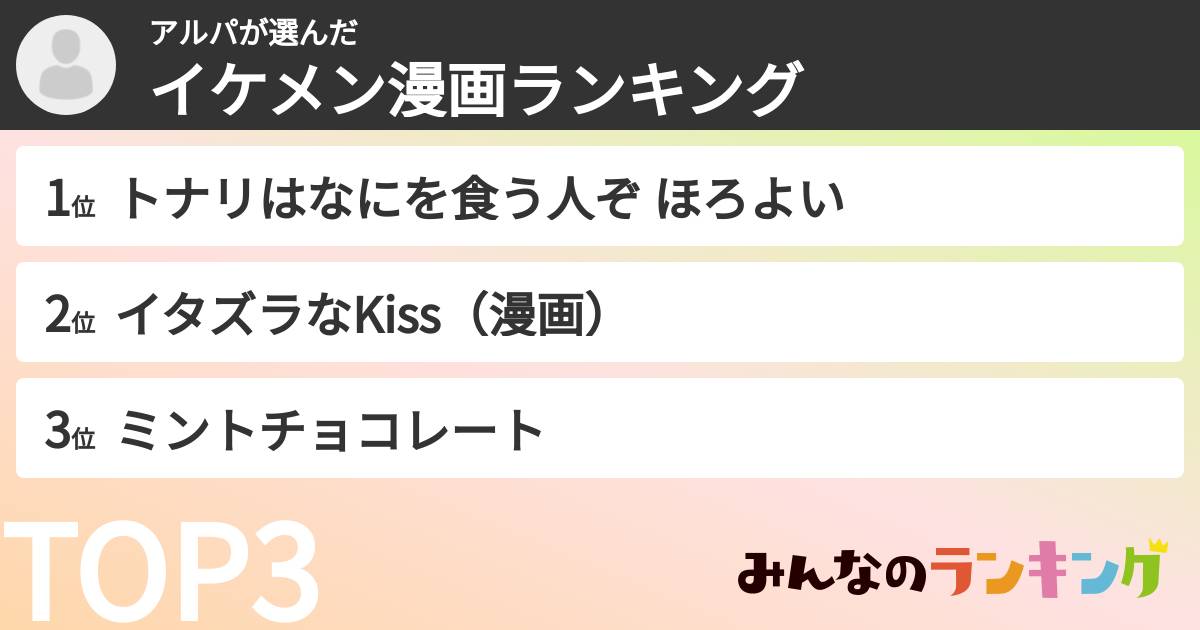 アルパさんの「イケメン漫画ランキング」