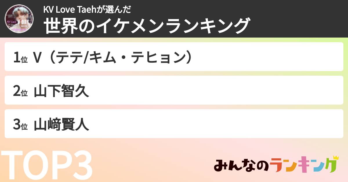KV Love Taehさんの「世界のイケメンランキング」