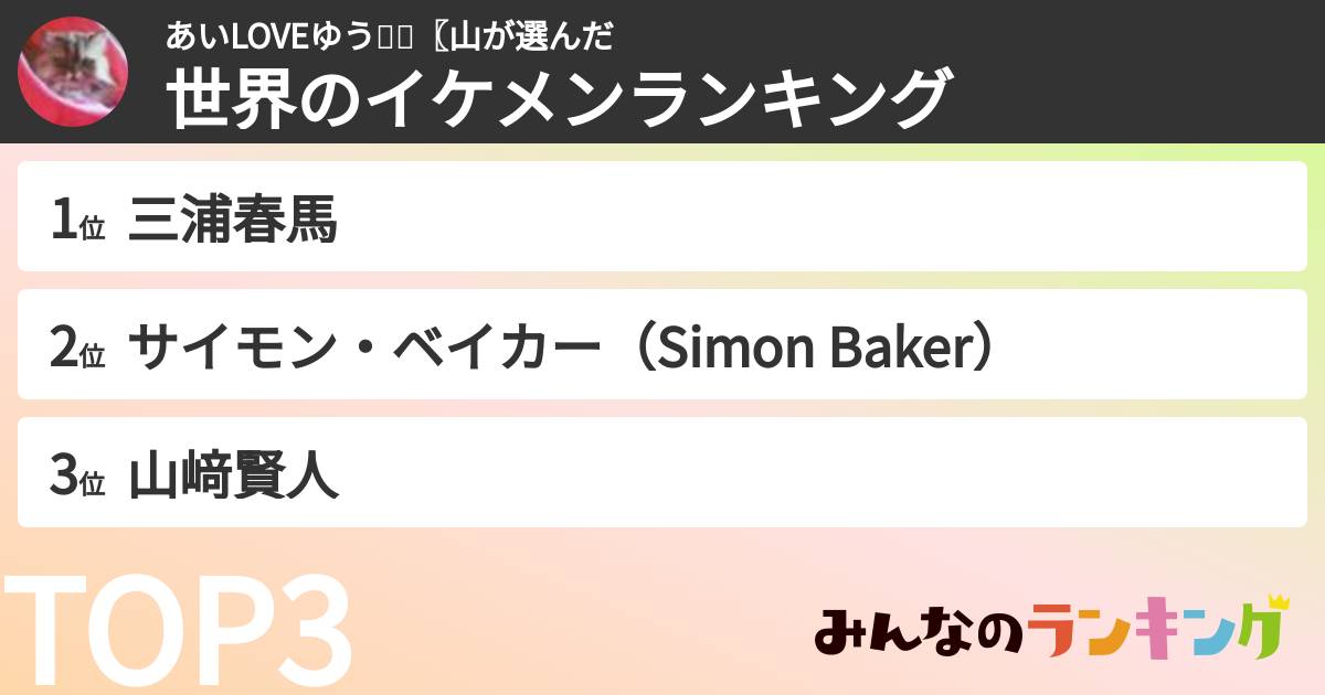 あいLOVEゆう🌸🐎〖山さんの「世界のイケメンランキング」