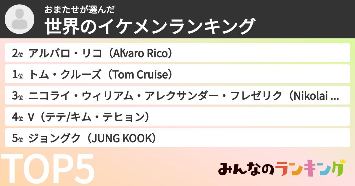 おまたせさんの「世界のイケメンランキング」