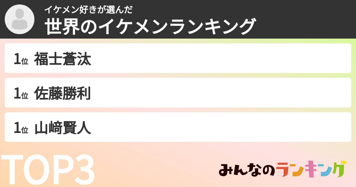 イケメン好きさんの「世界のイケメンランキング」