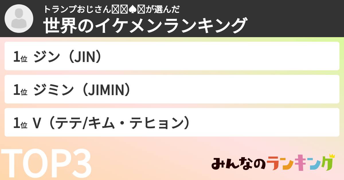 トランプおじさん🧔‍♂️♠️😂さんの「世界のイケメンランキング」