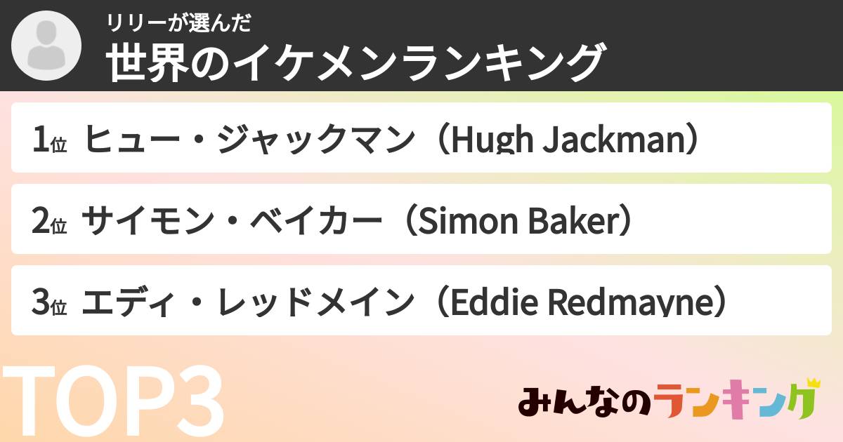 リリーさんの「世界のイケメンランキング」