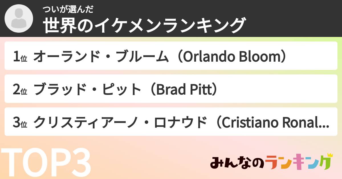 ついさんの「世界のイケメンランキング」