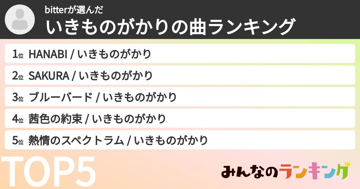 bitterさんの「いきものがかりの曲ランキング」