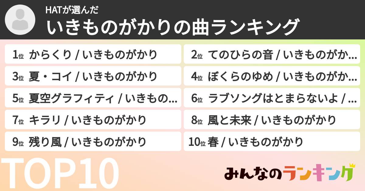 HATさんの「いきものがかりの曲ランキング」