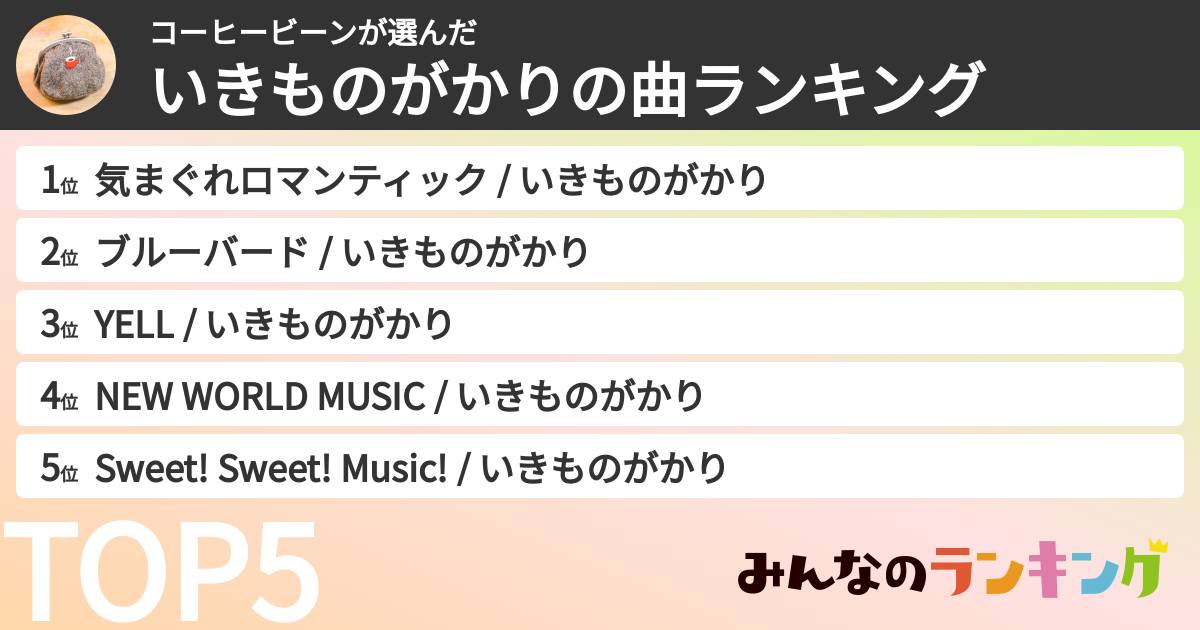 コーヒービーンさんの「いきものがかりの曲ランキング」