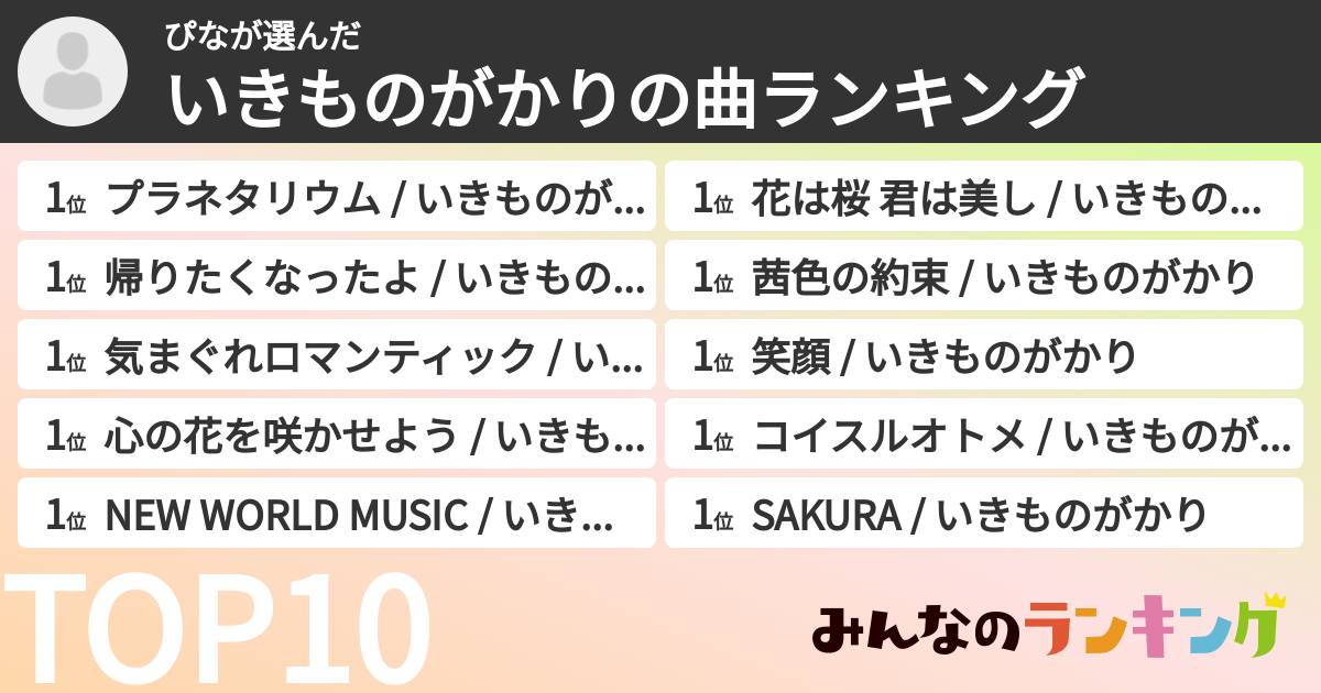 ぴなさんの「いきものがかりの曲ランキング」
