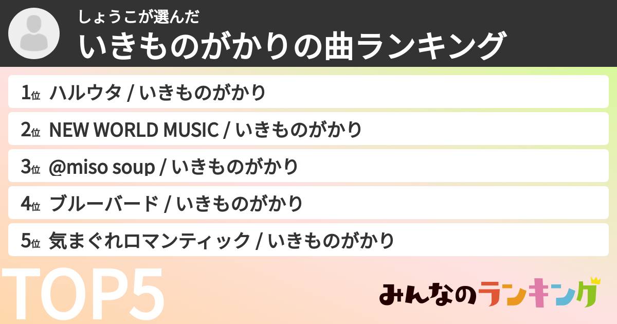 しょうこさんの「いきものがかりの曲ランキング」