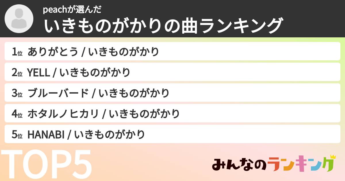 peachさんの「いきものがかりの曲ランキング」