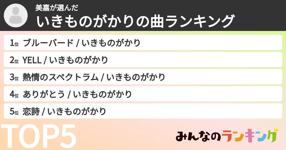 美嘉さんの「いきものがかりの曲ランキング」